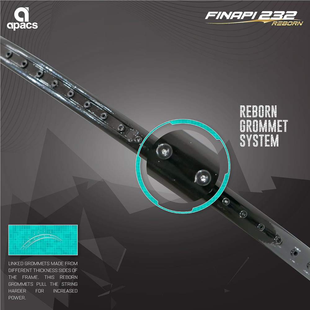 Apacs Finapi 232 Reborn (Unstrung, 42 LBS Mega Tension, World's Toughest Frame) Power Series Badminton Racket | Made with 100% Japanese Ultra Graphite Badminton Racquet with Full Cover (Black)