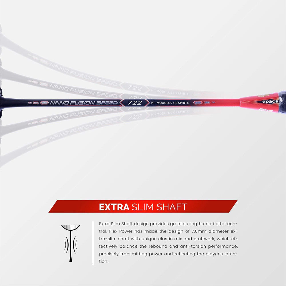 Apacs Nano Fusion Speed 722 (76 grams, Made in Vietnam) Ulta Light Weight | Japanese Graphite Unstrung Badminton Racket with Free Full Cover | G2-4 1/8 inches (Grey)