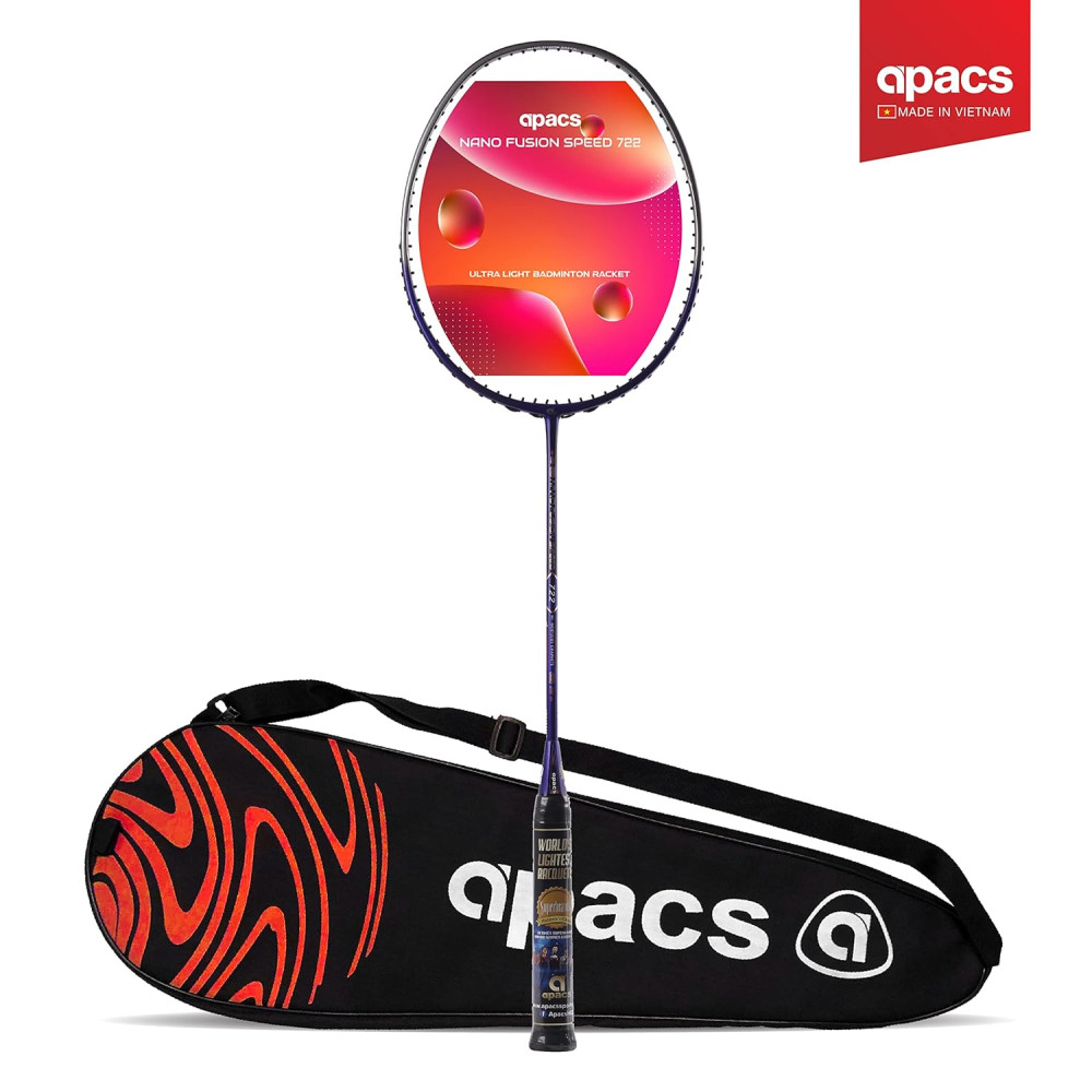 Apacs Nano Fusion Speed 722 (76 grams, Made in Vietnam) Ulta Light Weight | Japanese Graphite Unstrung Badminton Racket with Free Full Cover | G2-4 1/8 inches (Grey)