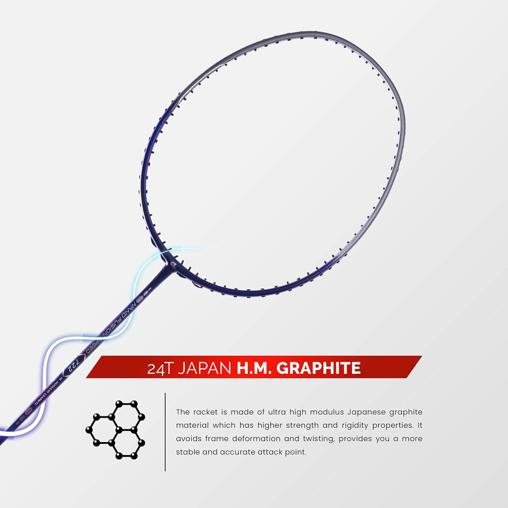 Apacs Nano Fusion Speed 722 (76 grams, Made in Vietnam) Ulta Light Weight | Japanese Graphite Unstrung Badminton Racket with Free Full Cover | G2-4 1/8 inches (Grey)