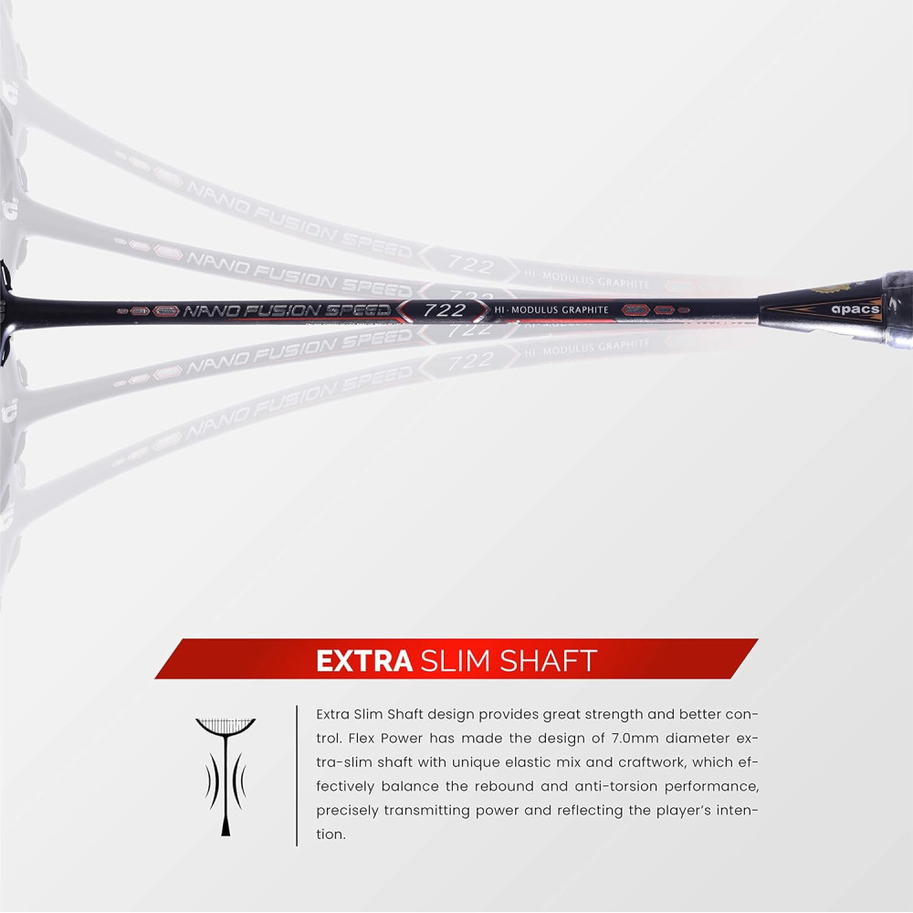 Apacs Nano Fusion Speed 722 (76 grams, Made in Vietnam) Ulta Light Weight | Japanese Graphite Unstrung Badminton Racket with Free Full Cover | G2-4 1/8 inches (Grey)