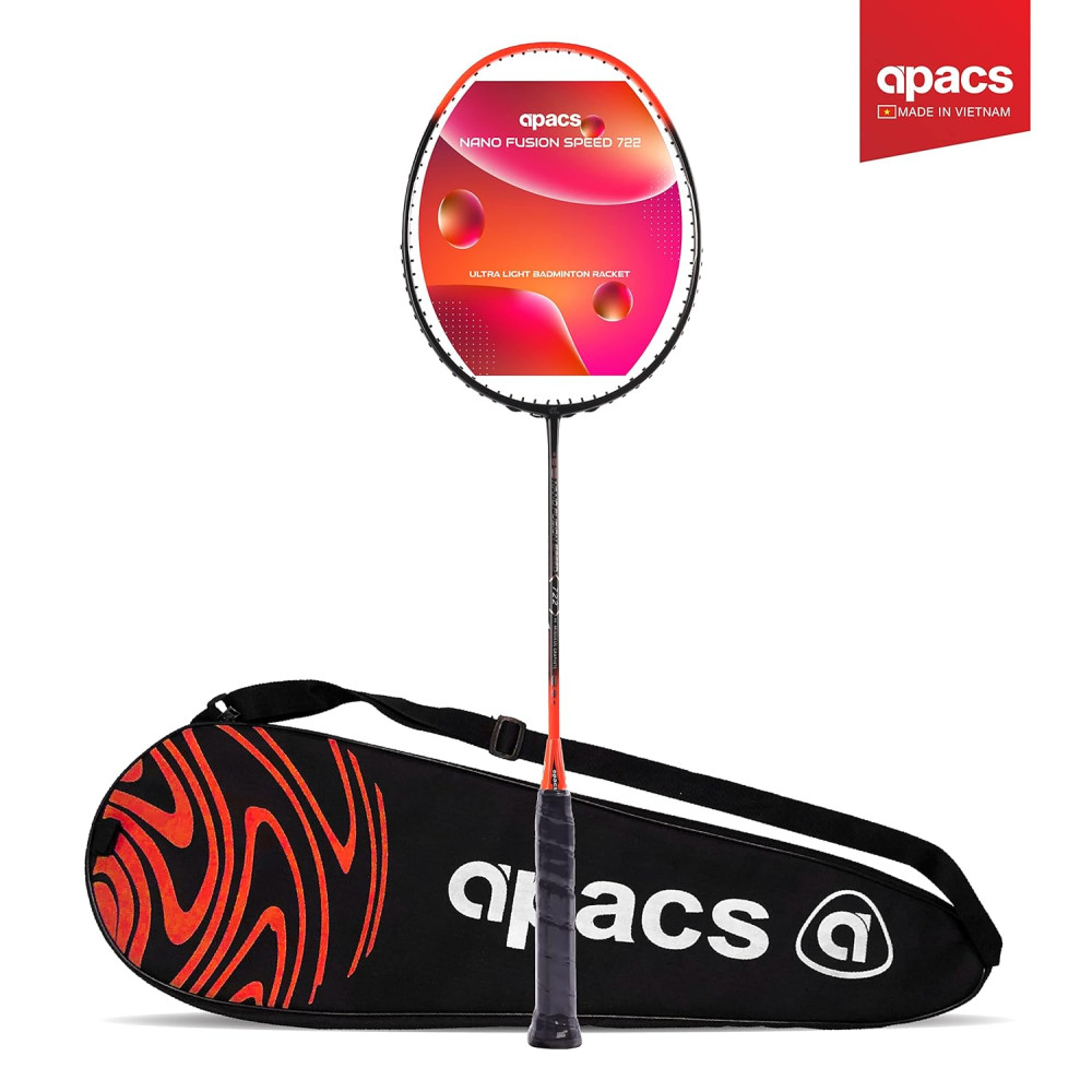 Apacs Nano Fusion Speed 722 (76 grams, Made in Vietnam) Ulta Light Weight | Japanese Graphite Unstrung Badminton Racket with Free Full Cover | G2-4 1/8 inches (Grey)