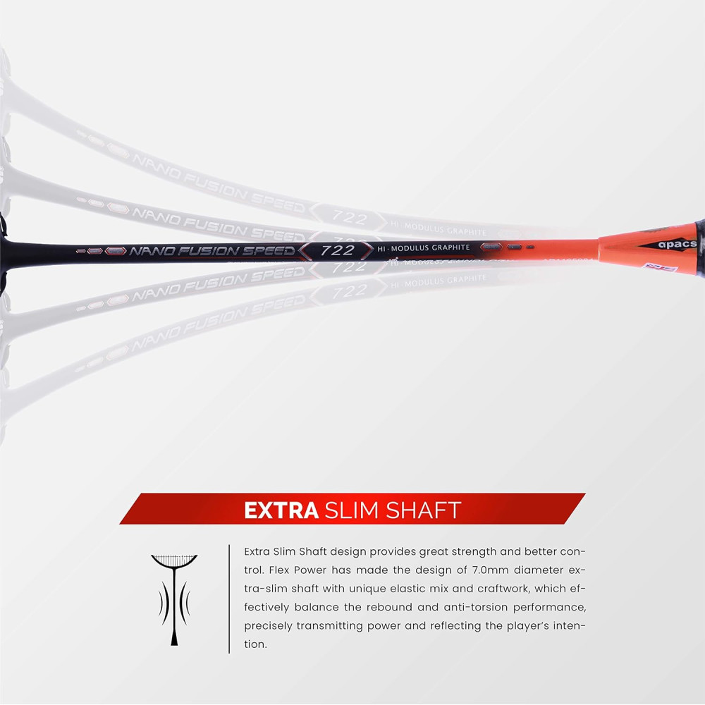 Apacs Nano Fusion Speed 722 (76 grams, Made in Vietnam) Ulta Light Weight | Japanese Graphite Unstrung Badminton Racket with Free Full Cover | G2-4 1/8 inches (Grey)