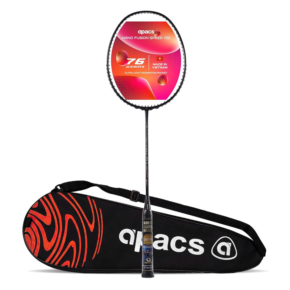 Apacs Nano Fusion Speed 722 (76 grams, Made in Vietnam) Ulta Light Weight | Japanese Graphite Unstrung Badminton Racket with Free Full Cover | G2-4 1/8 inches (Grey)