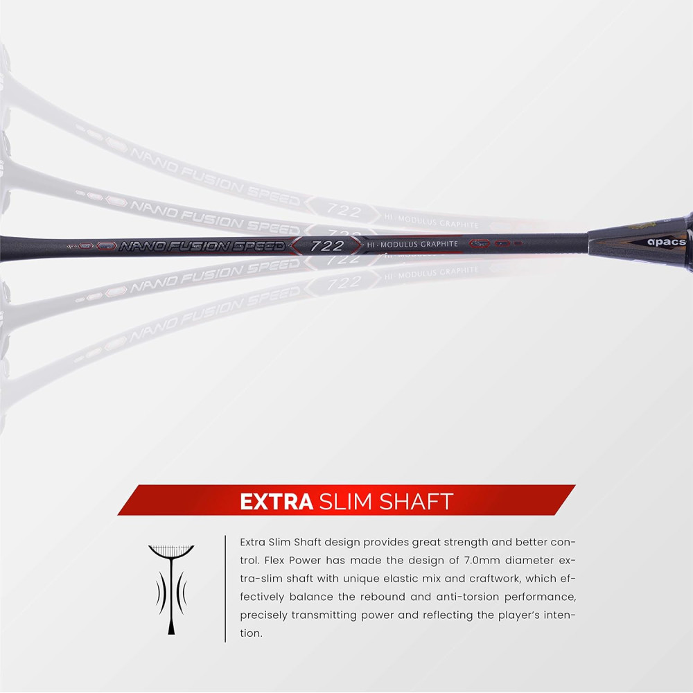 Apacs Nano Fusion Speed 722 (76 grams, Made in Vietnam) Ulta Light Weight | Japanese Graphite Unstrung Badminton Racket with Free Full Cover | G2-4 1/8 inches (Grey)