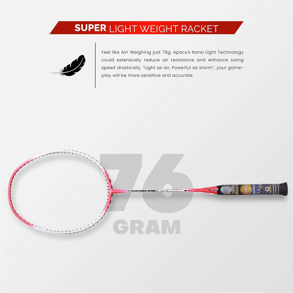 Apacs Nano Fusion Speed 722 (76 grams, Made in Vietnam) Ulta Light Weight | Japanese Graphite Unstrung Badminton Racket with Free Full Cover | G2-4 1/8 inches (Grey)