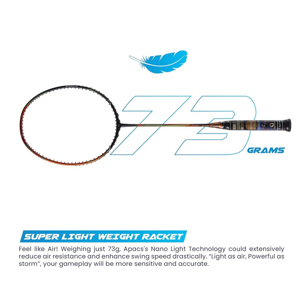 Apacs Asgardia Lite (73 grams Ultra Lightweight) Made in Vietnam | Japanese Graphite Unstrung Badminton Racket with Full Cover | G2-4 1/8 inches (Purple)