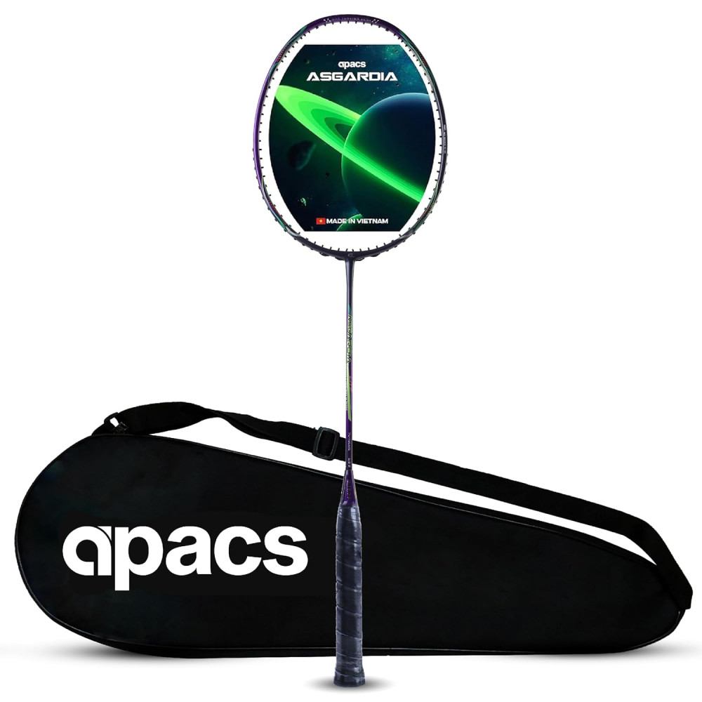 Apacs Asgardia Lite (73 grams Ultra Lightweight) Made in Vietnam | Japanese Graphite Unstrung Badminton Racket with Full Cover | G2-4 1/8 inches (Purple)
