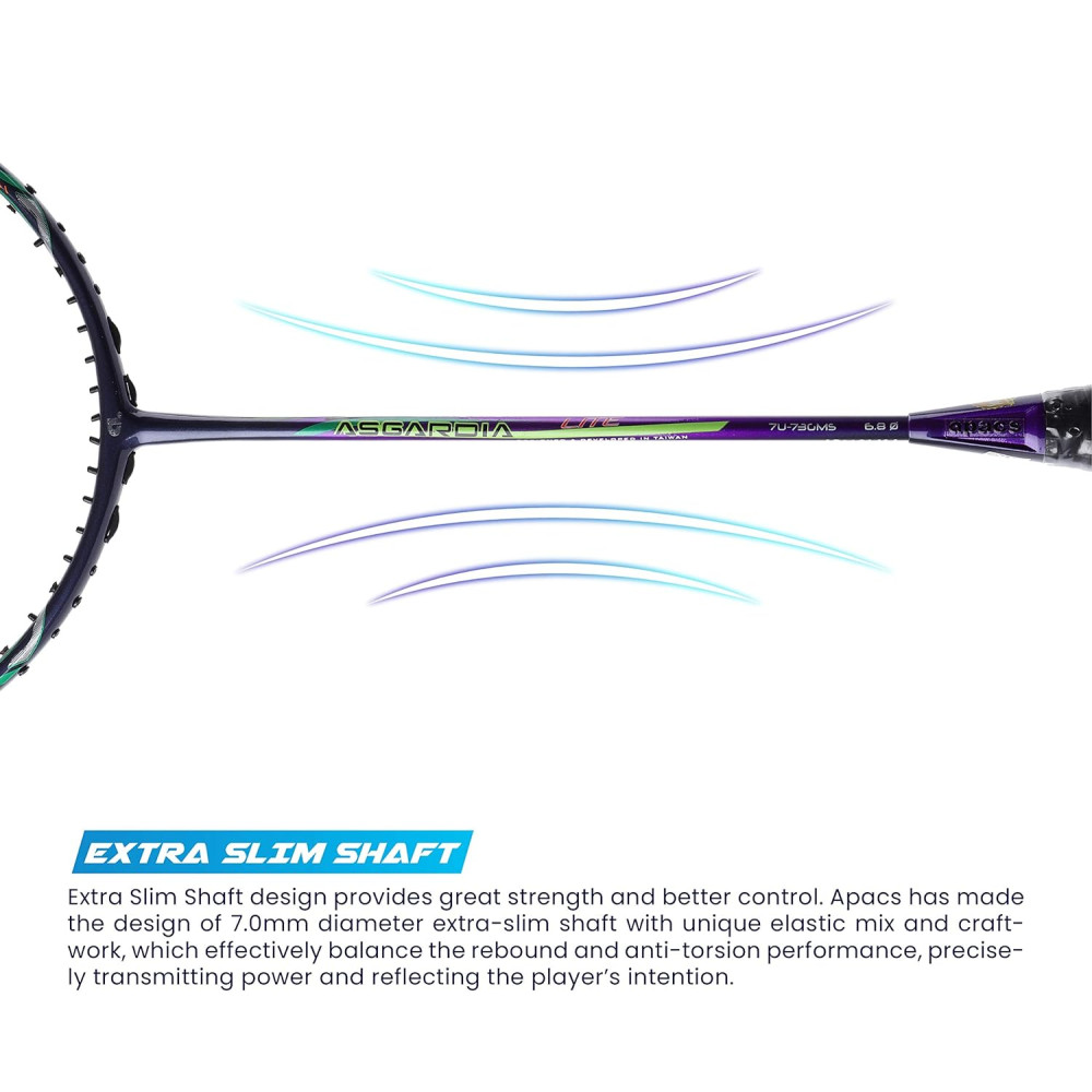 Apacs Asgardia Lite (73 grams Ultra Lightweight) Made in Vietnam | Japanese Graphite Unstrung Badminton Racket with Full Cover | G2-4 1/8 inches (Purple)