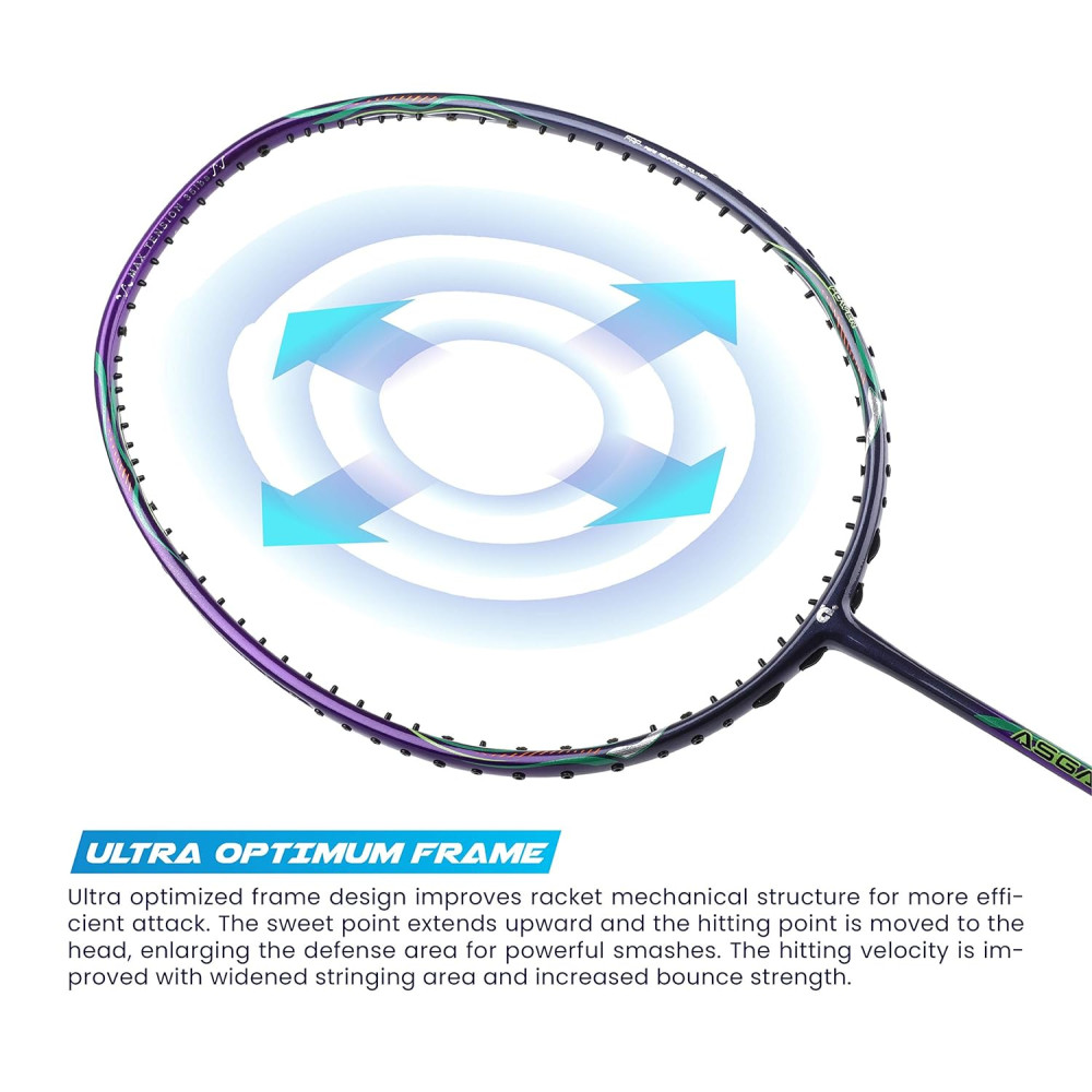 Apacs Asgardia Lite (73 grams Ultra Lightweight) Made in Vietnam | Japanese Graphite Unstrung Badminton Racket with Full Cover | G2-4 1/8 inches (Purple)