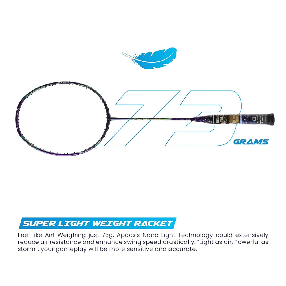 Apacs Asgardia Lite (73 grams Ultra Lightweight) Made in Vietnam | Japanese Graphite Unstrung Badminton Racket with Full Cover | G2-4 1/8 inches (Purple)