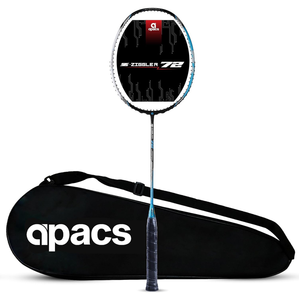 APACS Z-Ziggler 72 (30 LBS, 72g) Unstrung Badminton Racket with Full Cover (Black Blue)