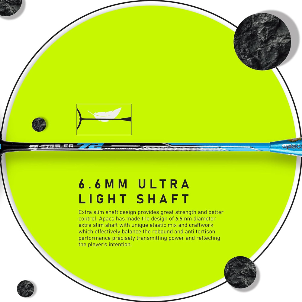 APACS Z-Ziggler 72 (30 LBS, 72g) Unstrung Badminton Racket with Full Cover (Black Blue)