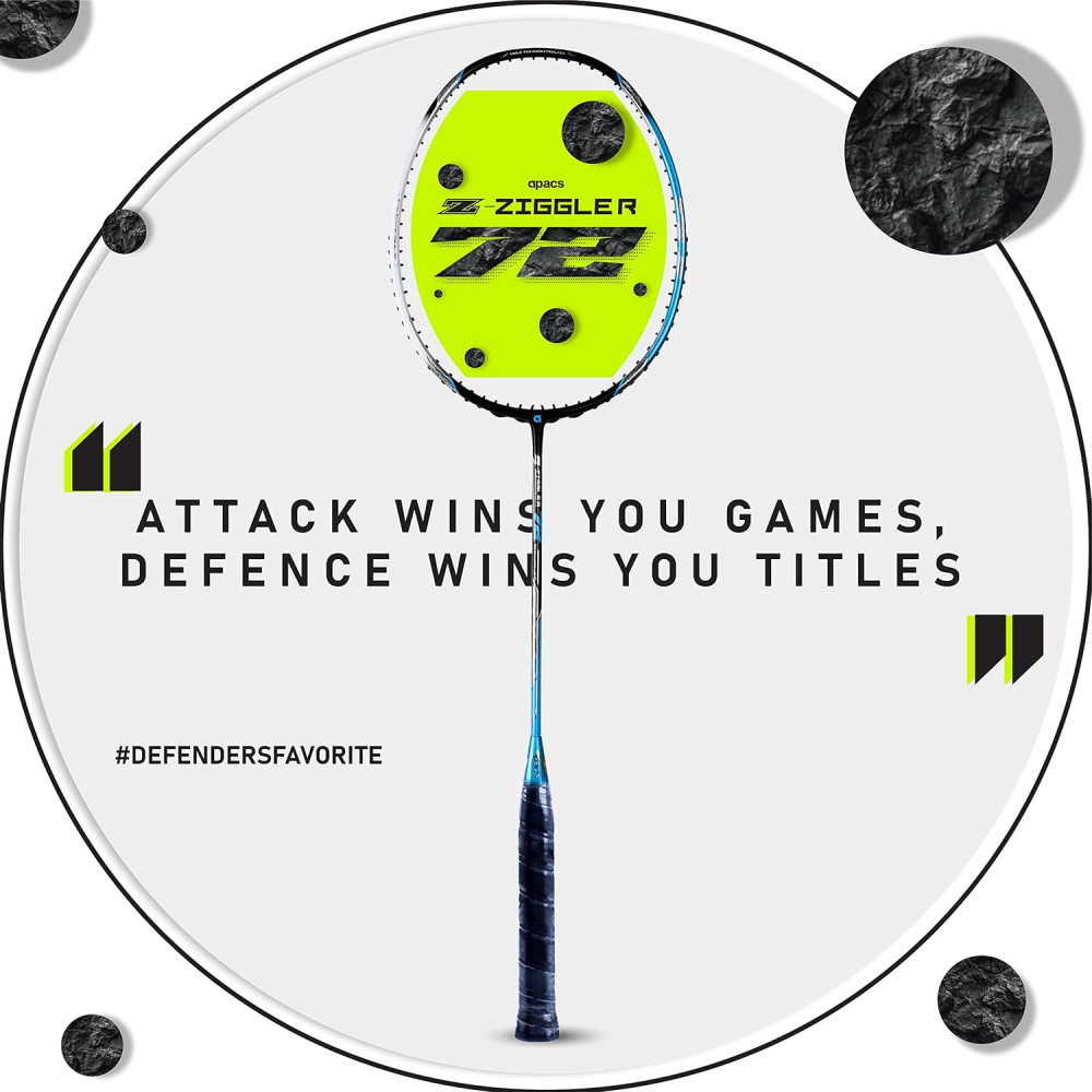 APACS Z-Ziggler 72 (30 LBS, 72g) Unstrung Badminton Racket with Full Cover (Black Blue)