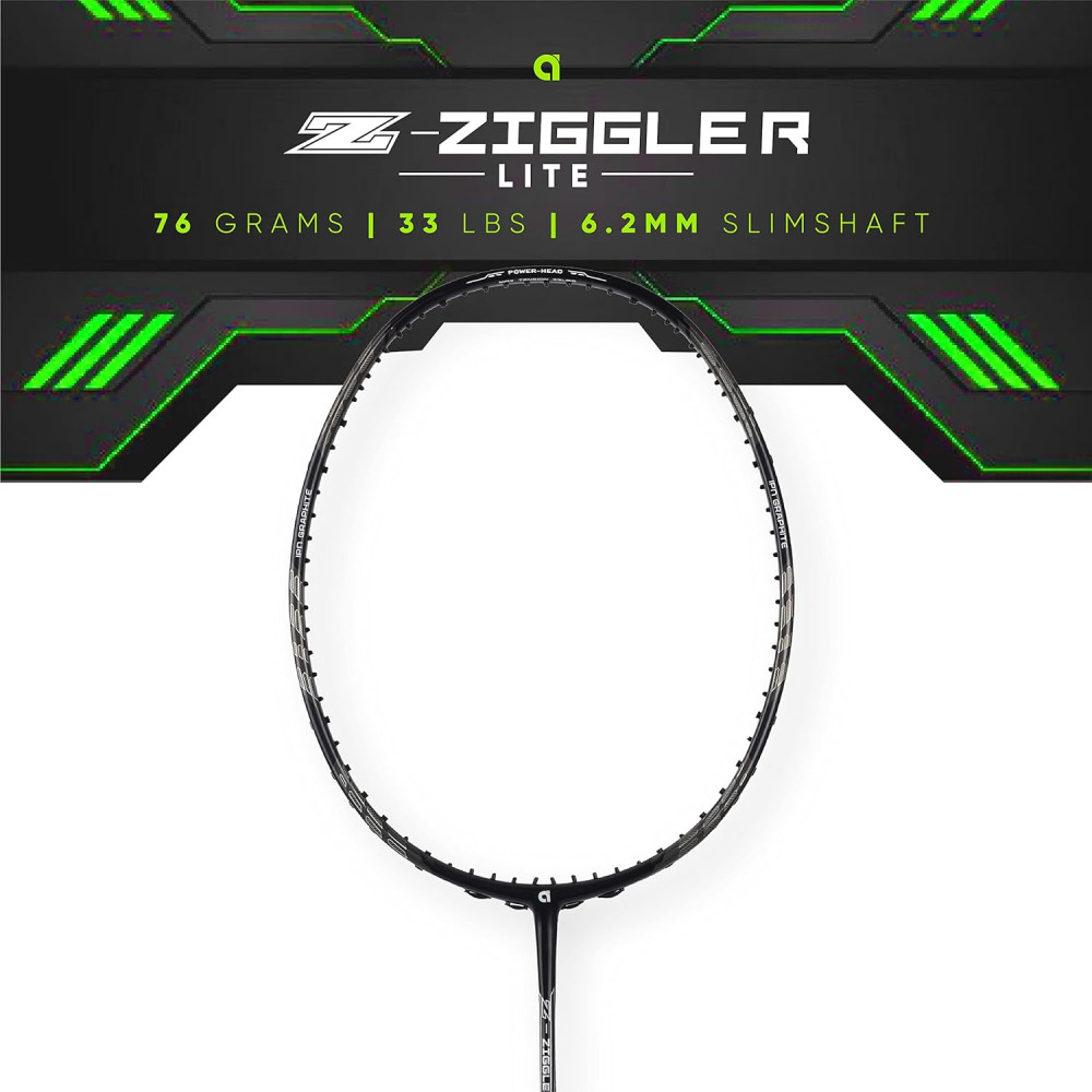 Apacs Z-Ziggler Lite (76g, 33 LBS) Unstrung Graphite Frame Badminton Racquet with Full Cover (Black/Dark Grey)
