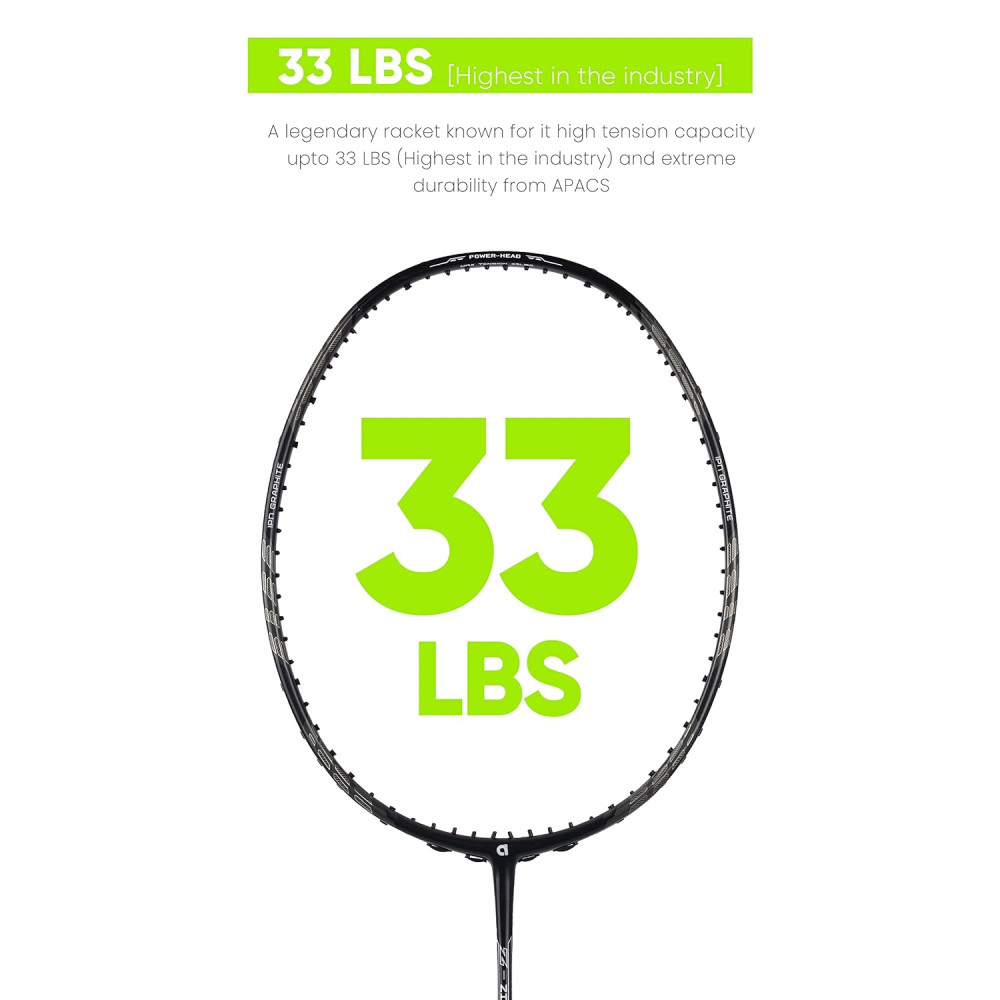 Apacs Z-Ziggler Lite (76g, 33 LBS) Unstrung Graphite Frame Badminton Racquet with Full Cover (Black/Dark Grey)