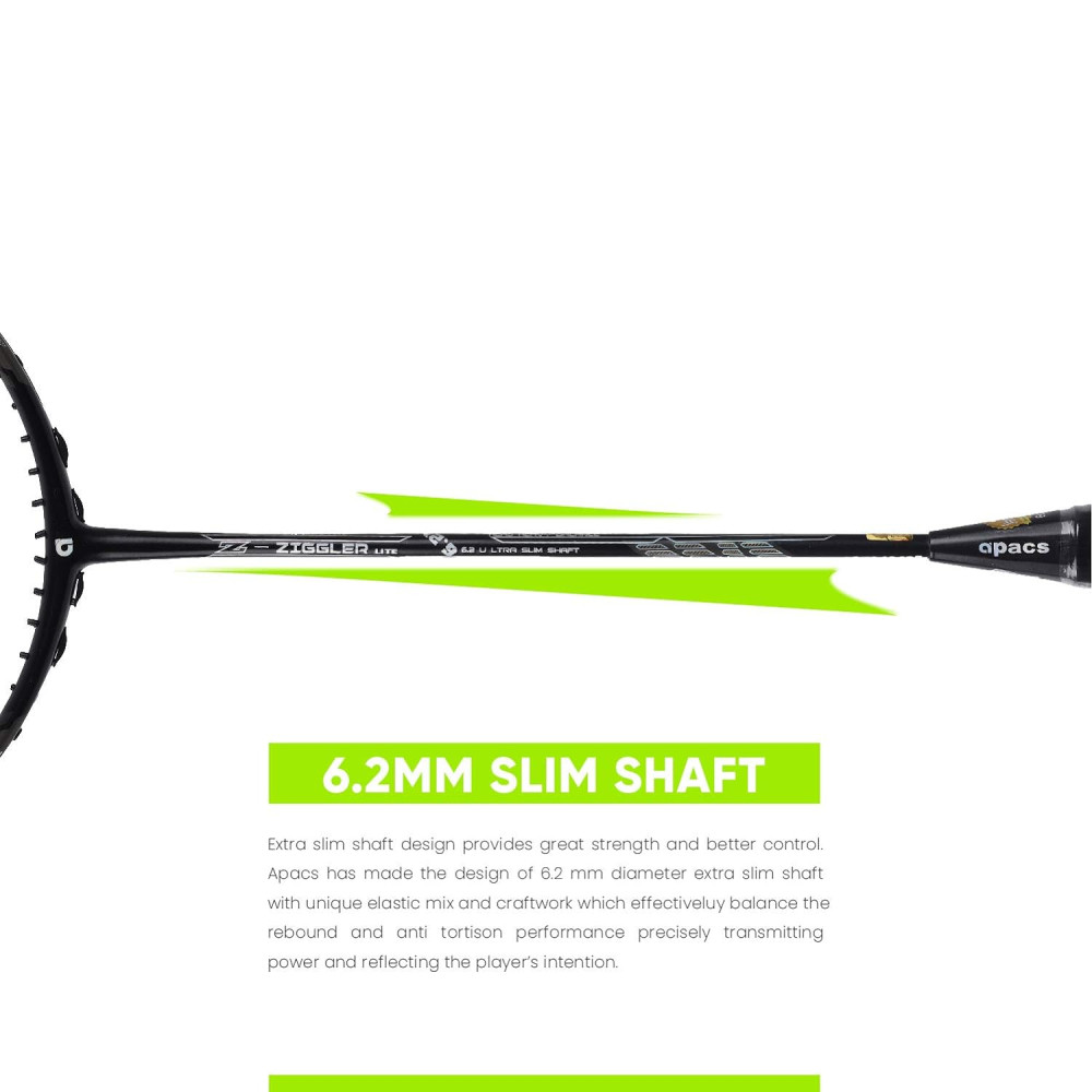 Apacs Z-Ziggler Lite (76g, 33 LBS) Unstrung Graphite Frame Badminton Racquet with Full Cover (Black/Dark Grey)