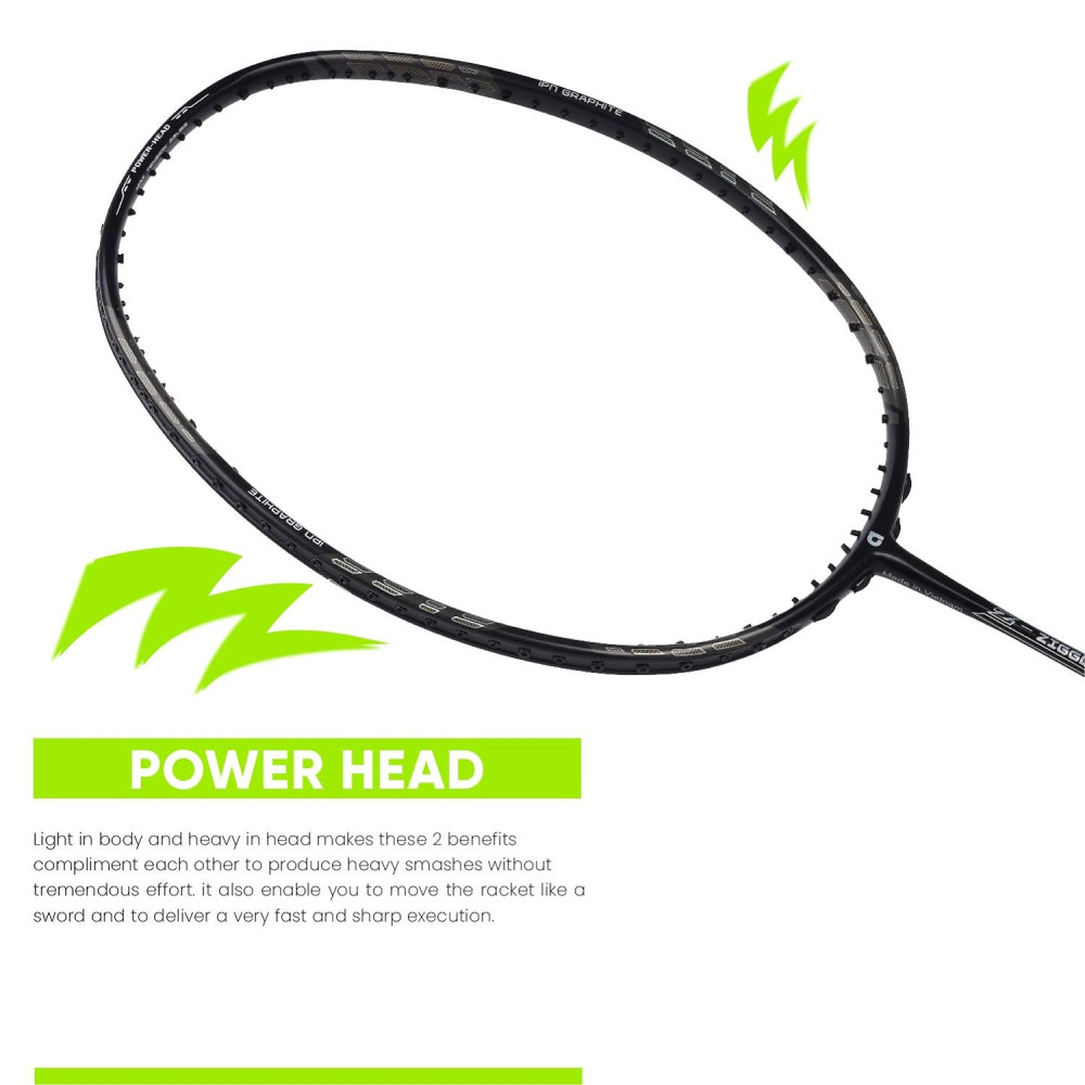 Apacs Z-Ziggler Lite (76g, 33 LBS) Unstrung Graphite Frame Badminton Racquet with Full Cover (Black/Dark Grey)