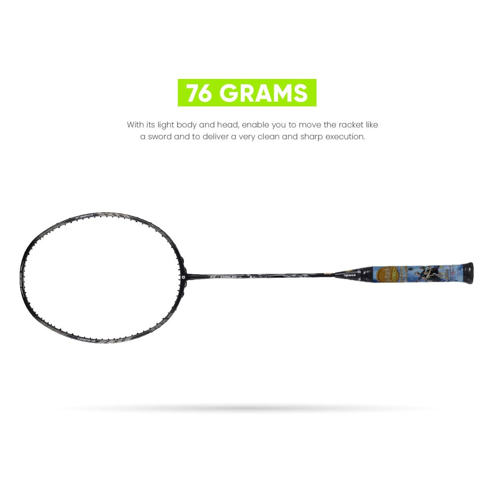 Apacs Z-Ziggler Lite (76g, 33 LBS) Unstrung Graphite Frame Badminton Racquet with Full Cover (Black/Dark Grey)