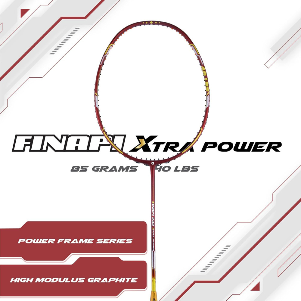 Apacs Finapi 232 Xtra Power (40LBS, 100% Top Grade UHM Japanese Graphite) Extra Strong Professional Unstrung Badminton Racket with Free Full Cover (Red Gold)