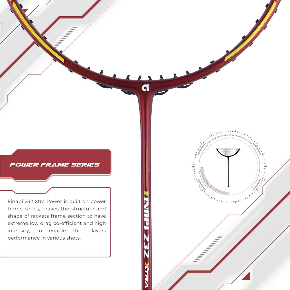 Apacs Finapi 232 Xtra Power (40LBS, 100% Top Grade UHM Japanese Graphite) Extra Strong Professional Unstrung Badminton Racket with Free Full Cover (Red Gold)