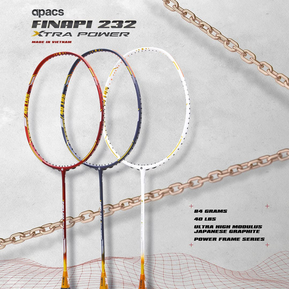 Apacs Finapi 232 Xtra Power (40LBS, 100% Top Grade UHM Japanese Graphite) Extra Strong Professional Unstrung Badminton Racket with Free Full Cover (Red Gold)