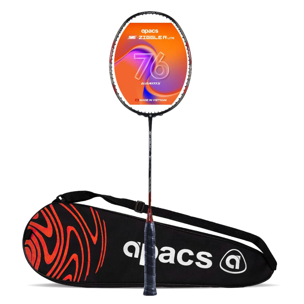 Apacs Z-Ziggler Lite 76g, 33 LBS Unstrung Graphite Badminton Racquet with Full Cover (Black/Red)