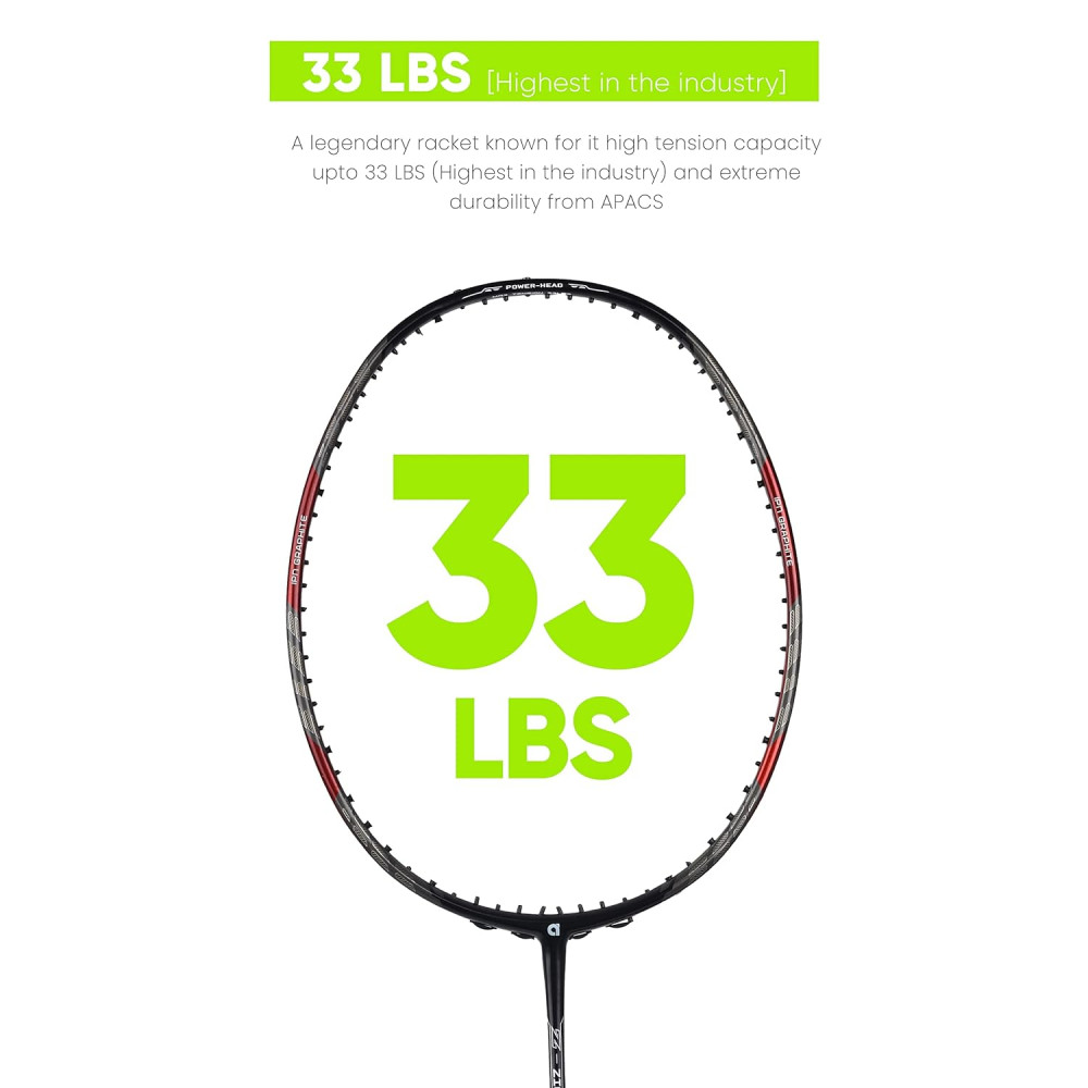 Apacs Z-Ziggler Lite 76g, 33 LBS Unstrung Graphite Badminton Racquet with Full Cover (Black/Red)