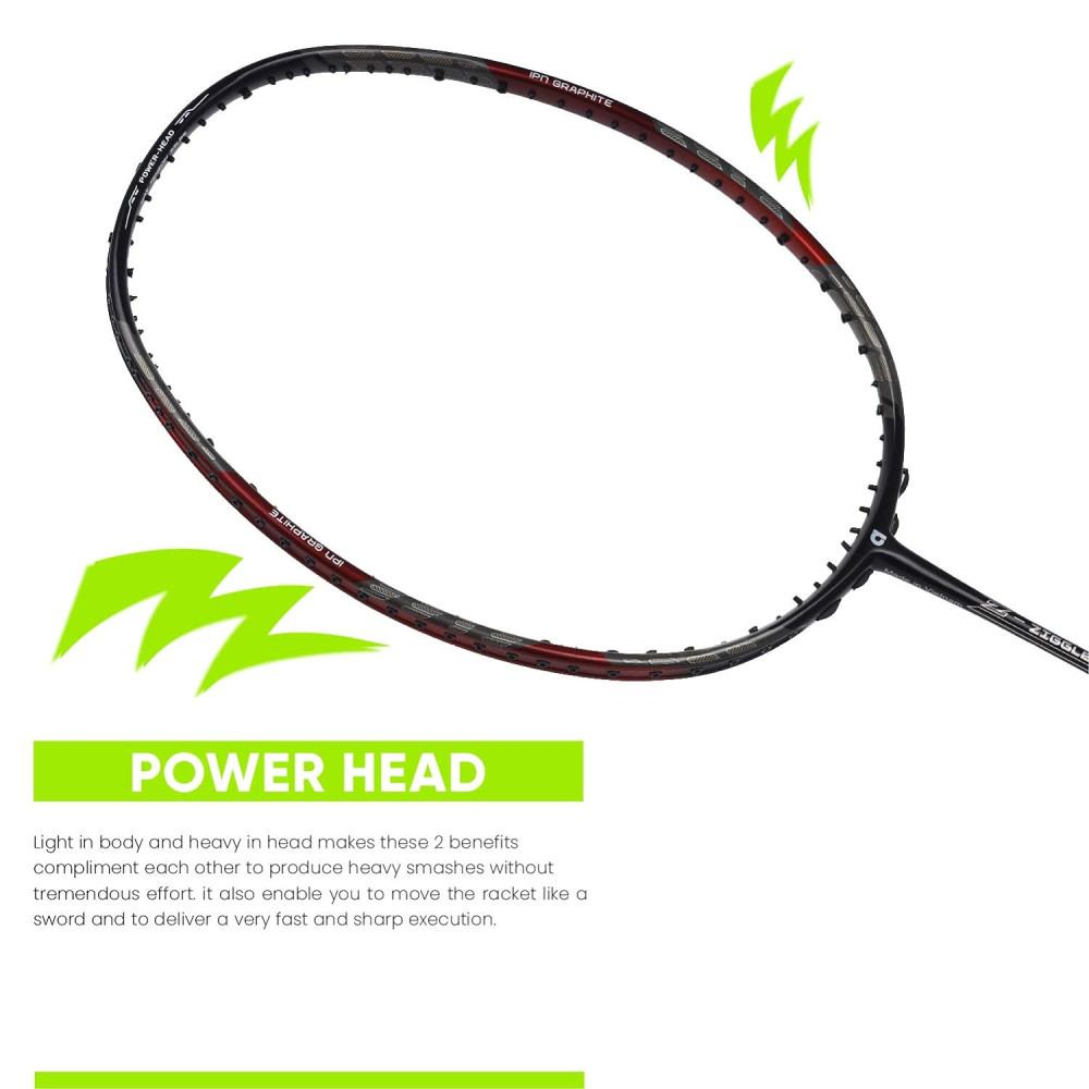 Apacs Z-Ziggler Lite 76g, 33 LBS Unstrung Graphite Badminton Racquet with Full Cover (Black/Red)
