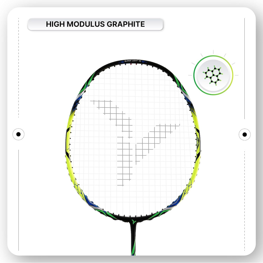 YOUNG Fury 7 Graphite Lightweight Professional Badminton Racket, Head Light, High Modulus Graphite, Strung, (Black/Yellow), Includes Full Cover