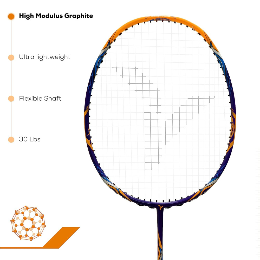 YOUNG (Malaysia) Fury 17 Graphite Professional Badminton Racket, Lightweight, Head Light, One Piece High Modulus 24-Ton Graphite (Orange/Blue), Strung, Includes Full Cover