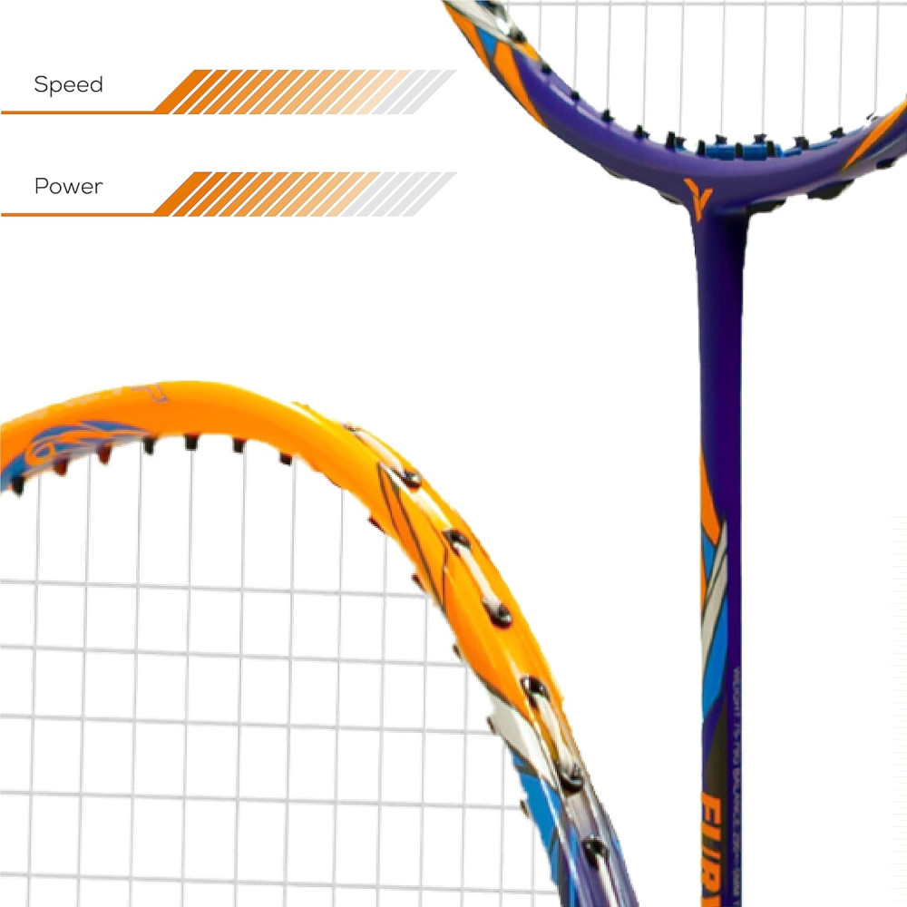 YOUNG (Malaysia) Fury 17 Graphite Professional Badminton Racket, Lightweight, Head Light, One Piece High Modulus 24-Ton Graphite (Orange/Blue), Strung, Includes Full Cover