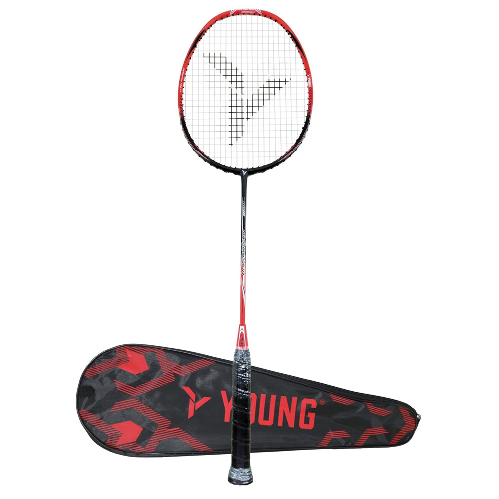 YOUNG (Malaysia) AERODYNA PRO-V7 Graphite Lightweight Professional Badminton Racket, 75grams, High Modulus Graphite, Strung, (Tension Upto 33 LBS), Includes Stylish Full Cover