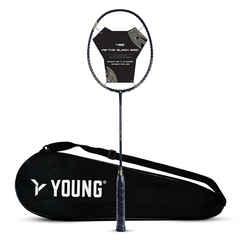 Young Black Bird P11 (30T Top Grade Japanese Graphite, 32LBS) Power-Speed Frame, Head Heavy Performance Grade Badminton Racket with Full Cover