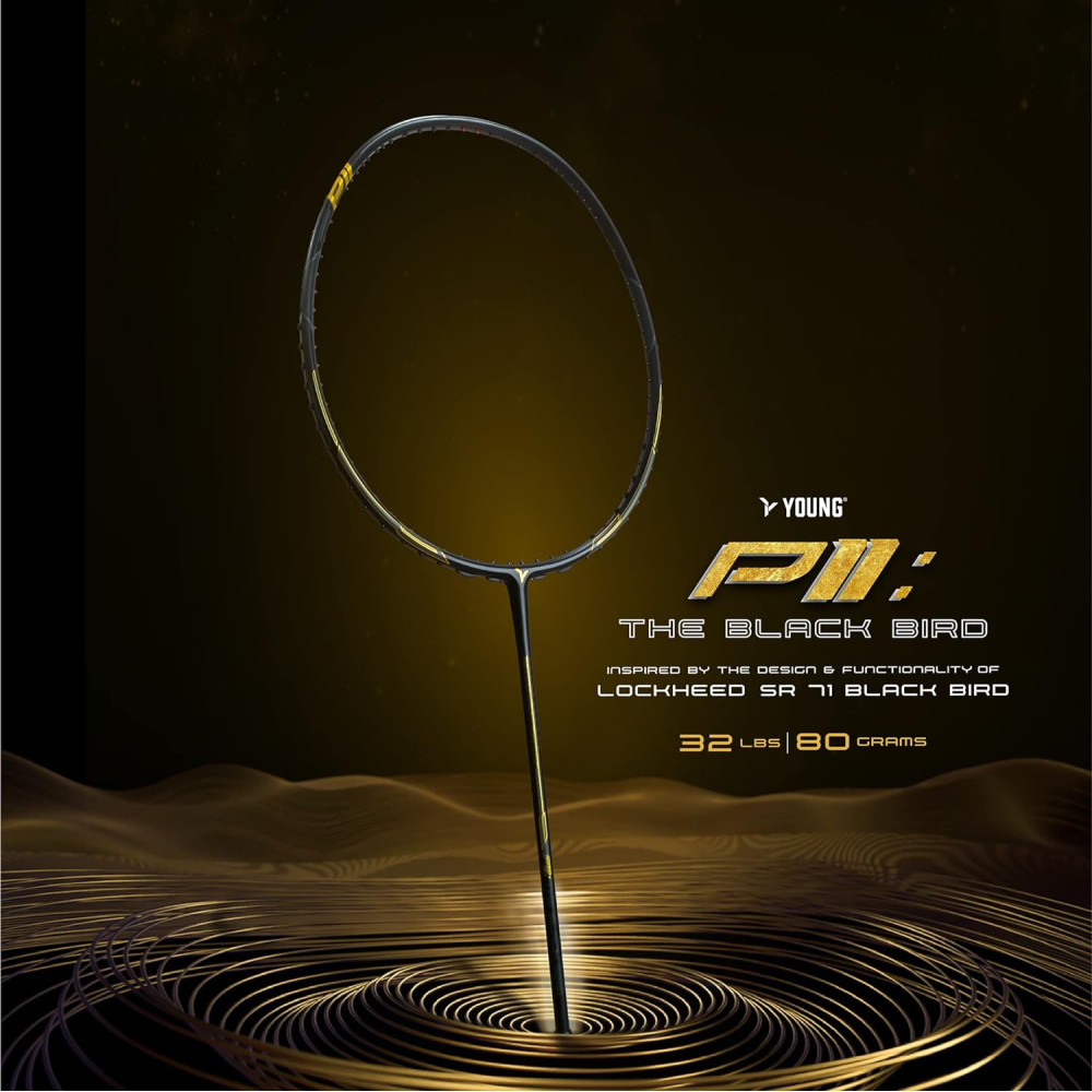 Young Black Bird P11 (30T Top Grade Japanese Graphite, 32LBS) Power-Speed Frame, Head Heavy Performance Grade Badminton Racket with Full Cover