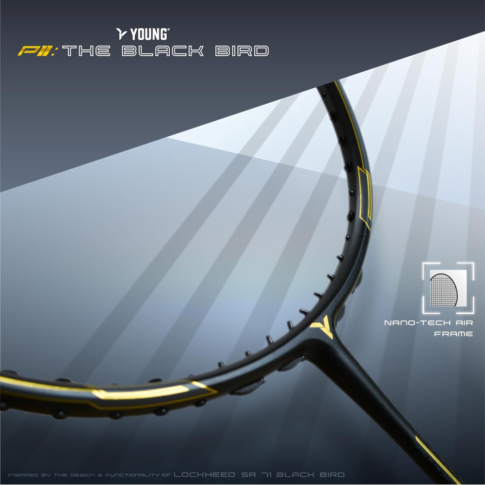 Young Black Bird P11 (30T Top Grade Japanese Graphite, 32LBS) Power-Speed Frame, Head Heavy Performance Grade Badminton Racket with Full Cover