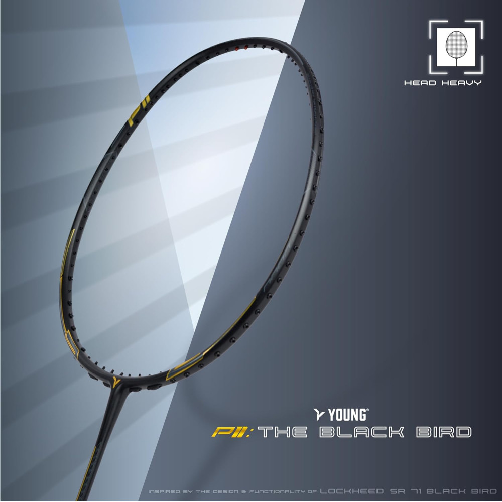 Young Black Bird P11 (30T Top Grade Japanese Graphite, 32LBS) Power-Speed Frame, Head Heavy Performance Grade Badminton Racket with Full Cover