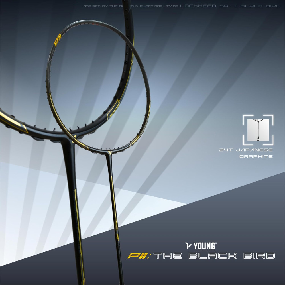 Young Black Bird P11 (30T Top Grade Japanese Graphite, 32LBS) Power-Speed Frame, Head Heavy Performance Grade Badminton Racket with Full Cover