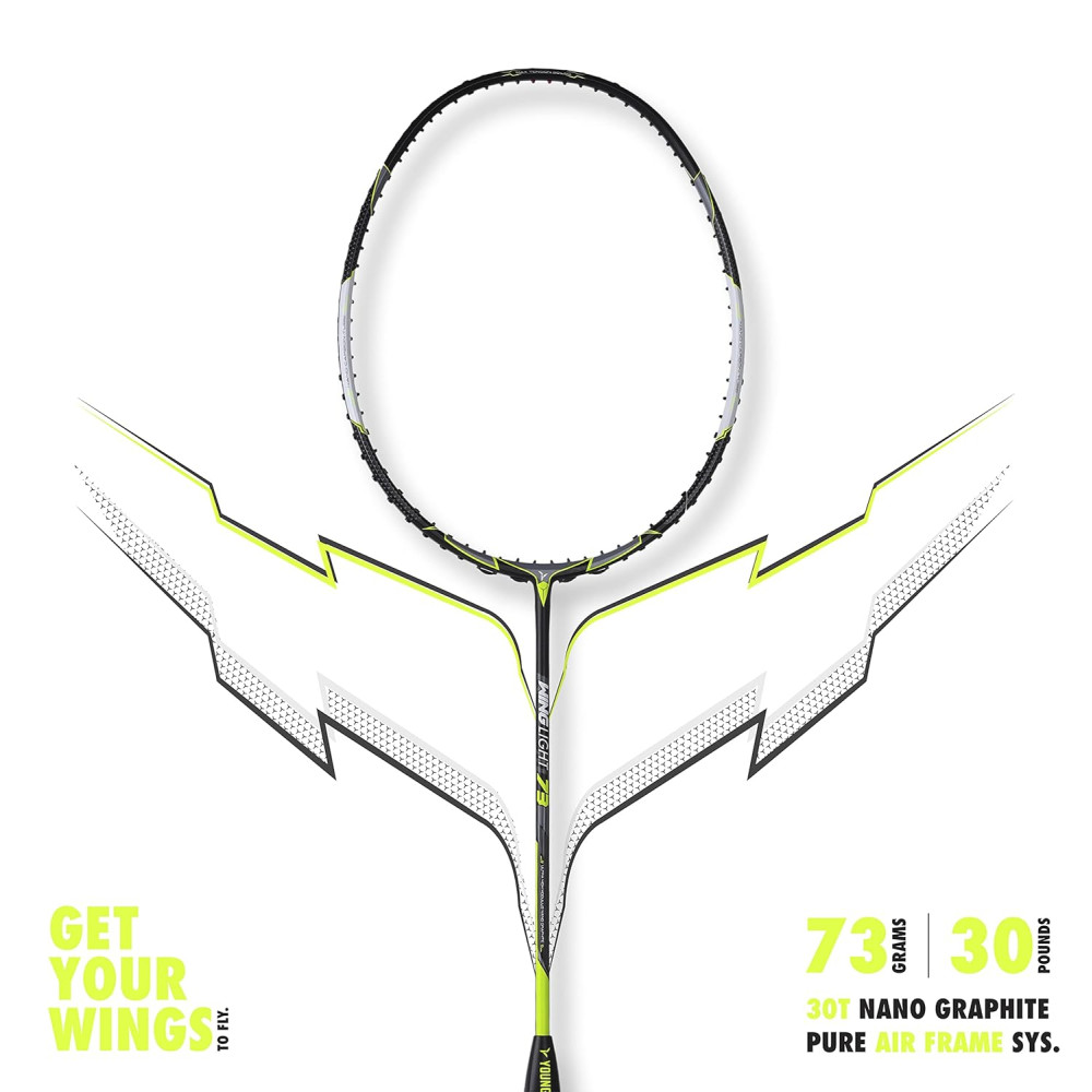 Young Wing Light 73 (73g, 30LBS) Strung Badminton Racquet with Full Cover (Black Green) Young Wing Light 73 (73g, 30LBS) Strung Badminton Racquet with Full Cover (Black Green)