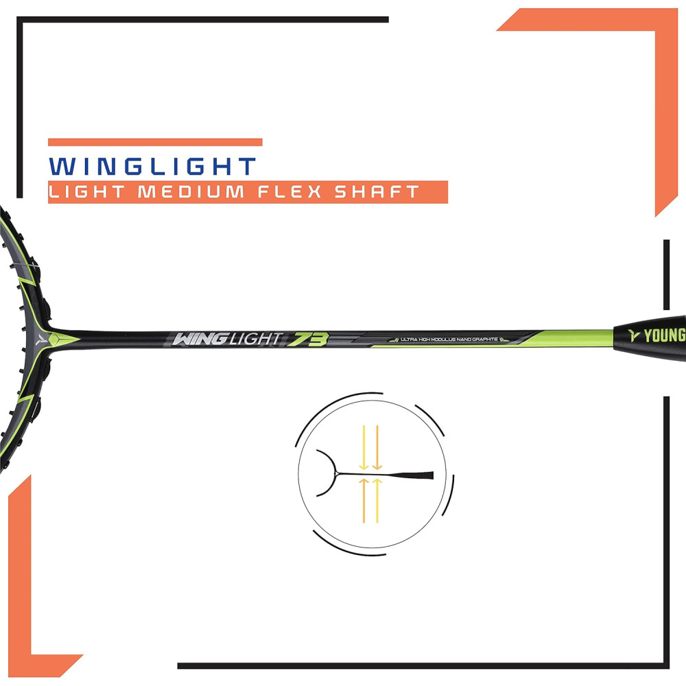 Young Wing Light 73 (73g, 30LBS) Strung Badminton Racquet with Full Cover (Black Green) Young Wing Light 73 (73g, 30LBS) Strung Badminton Racquet with Full Cover (Black Green)