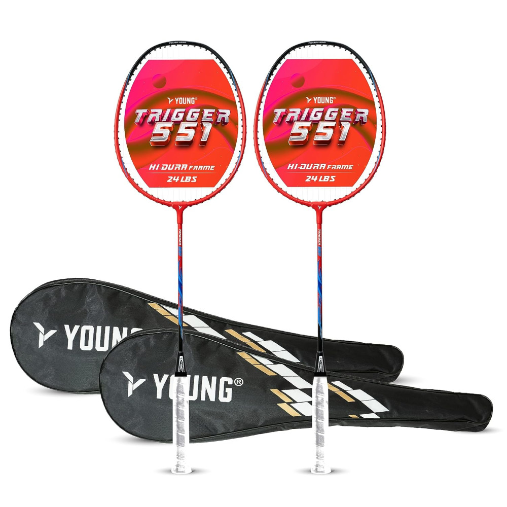 Young Trigger 551 (Power Head, High Durable) Set of 2 Strung Badminton Racket with 2 Free Full Cover (Green Blue) Young Trigger 551 (Power Head, High Durable) Set of 2 Strung Badminton Racket with 2 Free Full Cover (Green Blue)