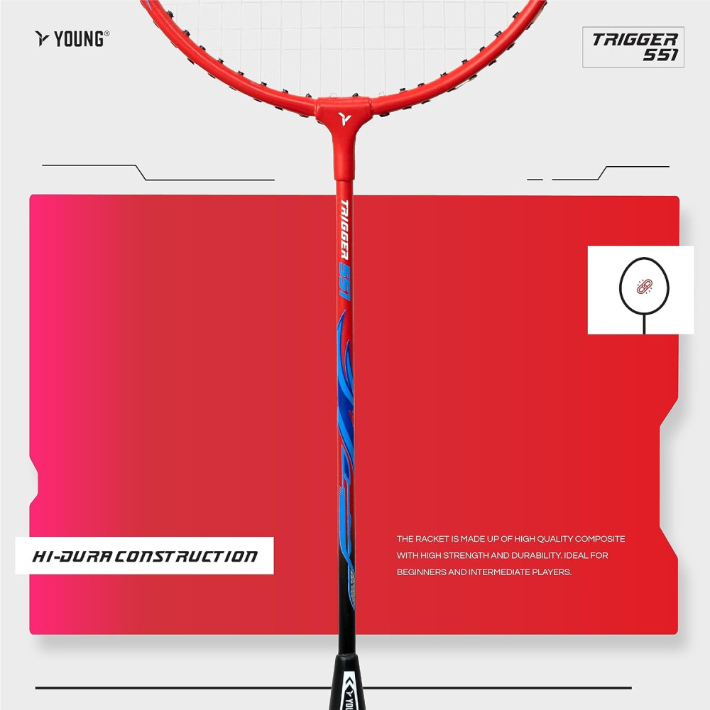Young Trigger 551 (Power Head, High Durable) Set of 2 Strung Badminton Racket with 2 Free Full Cover (Green Blue) Young Trigger 551 (Power Head, High Durable) Set of 2 Strung Badminton Racket with 2 Free Full Cover (Green Blue)
