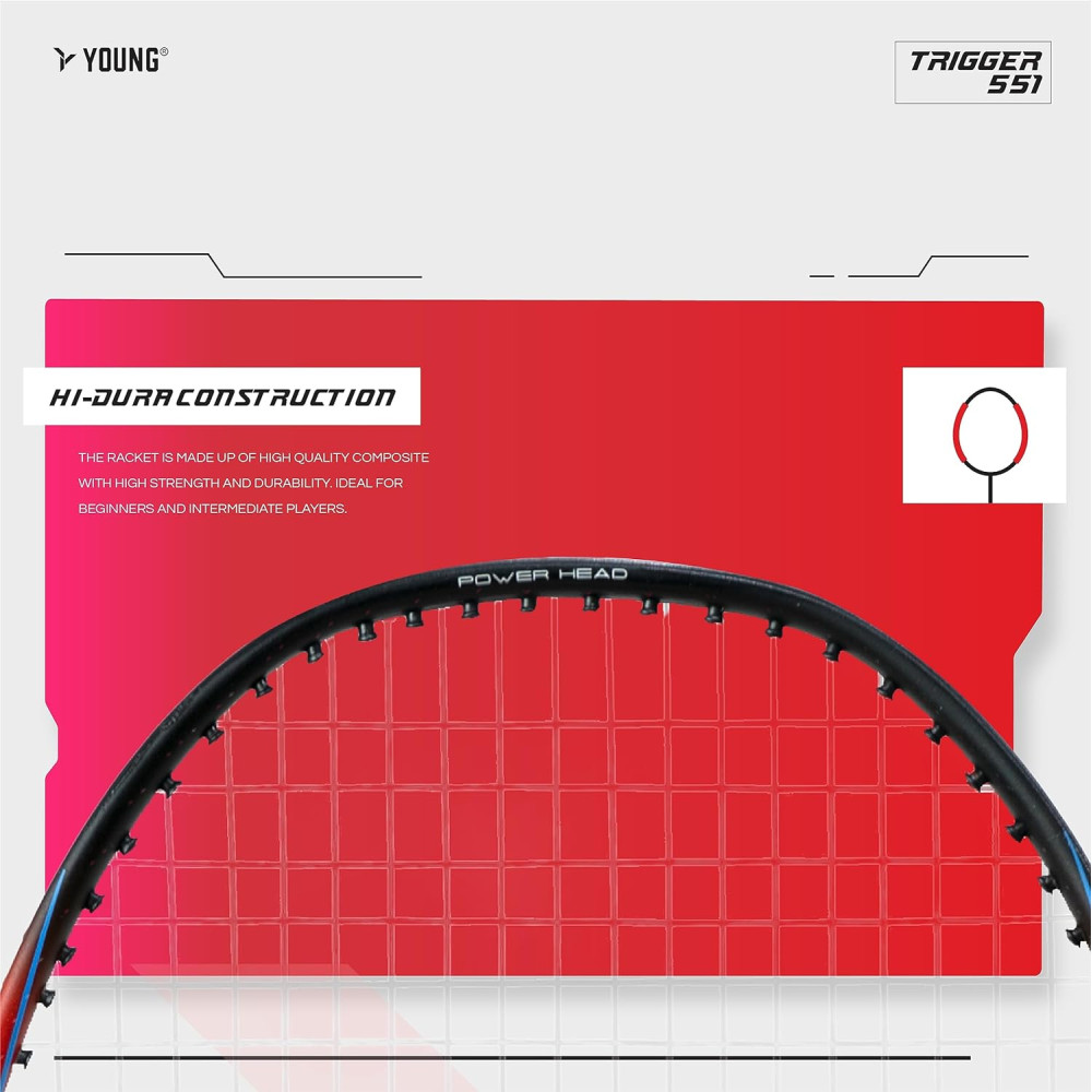 Young Trigger 551 (Power Head, High Durable) Set of 2 Strung Badminton Racket with 2 Free Full Cover (Green Blue) Young Trigger 551 (Power Head, High Durable) Set of 2 Strung Badminton Racket with 2 Free Full Cover (Green Blue)