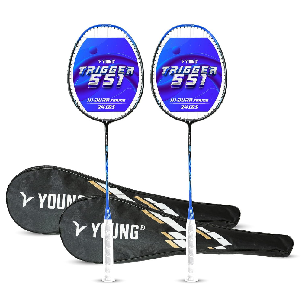 Young Trigger 551 (Power Head, High Durable) Set of 2 Strung Badminton Racket with 2 Free Full Cover (Green Blue) Young Trigger 551 (Power Head, High Durable) Set of 2 Strung Badminton Racket with 2 Free Full Cover (Green Blue)