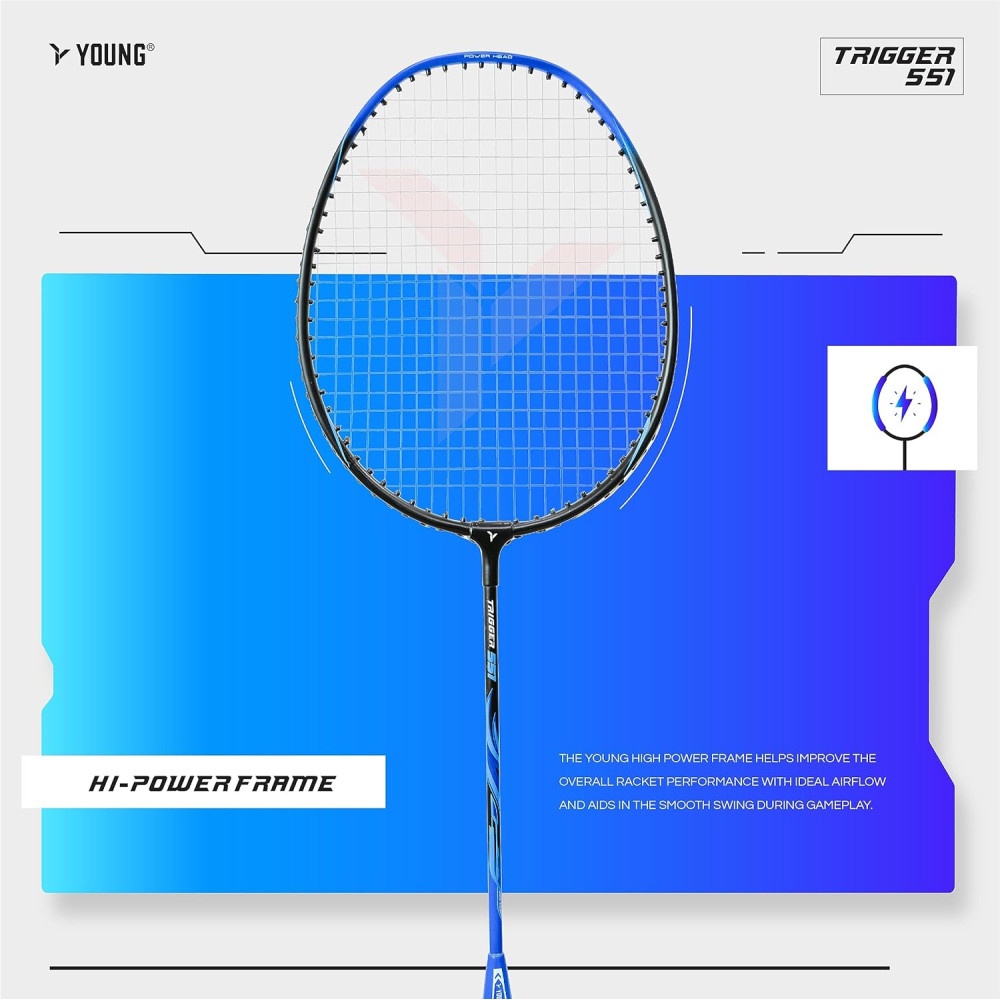 Young Trigger 551 (Power Head, High Durable) Set of 2 Strung Badminton Racket with 2 Free Full Cover (Green Blue) Young Trigger 551 (Power Head, High Durable) Set of 2 Strung Badminton Racket with 2 Free Full Cover (Green Blue)