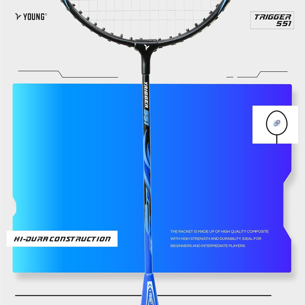 Young Trigger 551 (Power Head, High Durable) Set of 2 Strung Badminton Racket with 2 Free Full Cover (Green Blue) Young Trigger 551 (Power Head, High Durable) Set of 2 Strung Badminton Racket with 2 Free Full Cover (Green Blue)