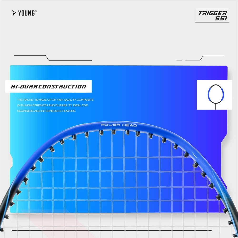 Young Trigger 551 (Power Head, High Durable) Set of 2 Strung Badminton Racket with 2 Free Full Cover (Green Blue) Young Trigger 551 (Power Head, High Durable) Set of 2 Strung Badminton Racket with 2 Free Full Cover (Green Blue)