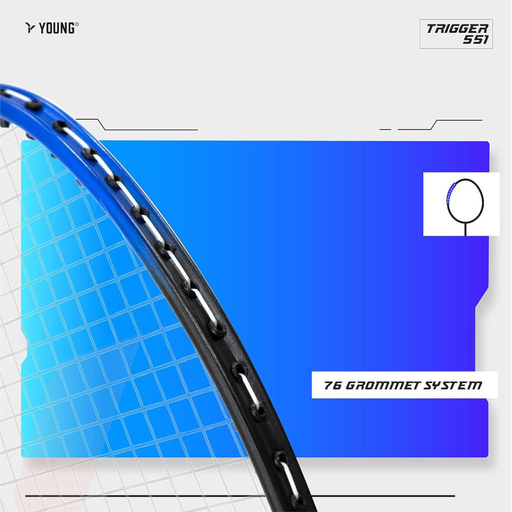 Young Trigger 551 (Power Head, High Durable) Set of 2 Strung Badminton Racket with 2 Free Full Cover (Green Blue) Young Trigger 551 (Power Head, High Durable) Set of 2 Strung Badminton Racket with 2 Free Full Cover (Green Blue)