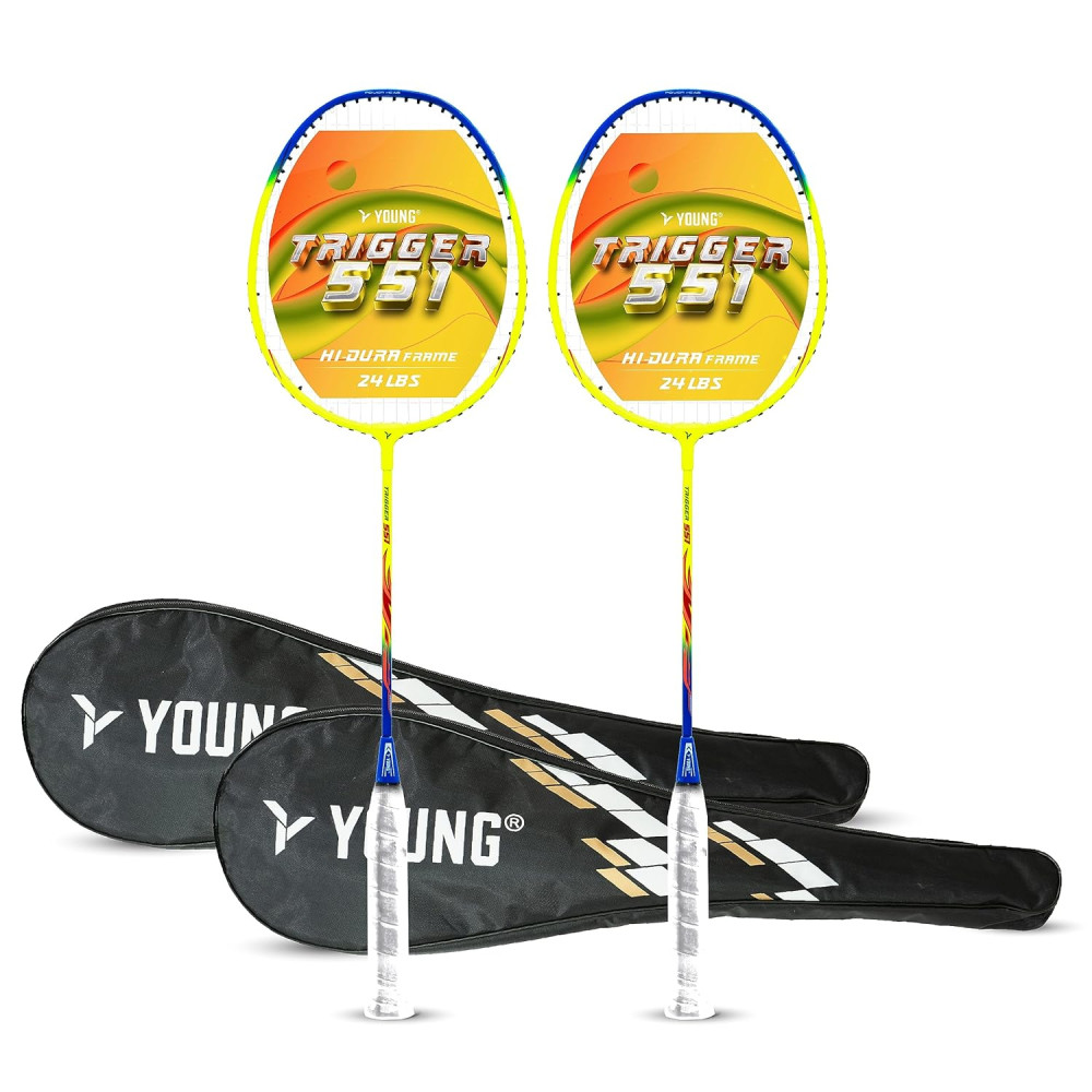 Young Trigger 551 (Power Head, High Durable) Set of 2 Strung Badminton Racket with 2 Free Full Cover (Green Blue) Young Trigger 551 (Power Head, High Durable) Set of 2 Strung Badminton Racket with 2 Free Full Cover (Green Blue)