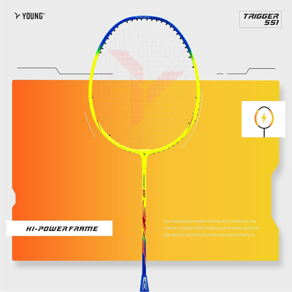 Young Trigger 551 (Power Head, High Durable) Set of 2 Strung Badminton Racket with 2 Free Full Cover (Green Blue) Young Trigger 551 (Power Head, High Durable) Set of 2 Strung Badminton Racket with 2 Free Full Cover (Green Blue)